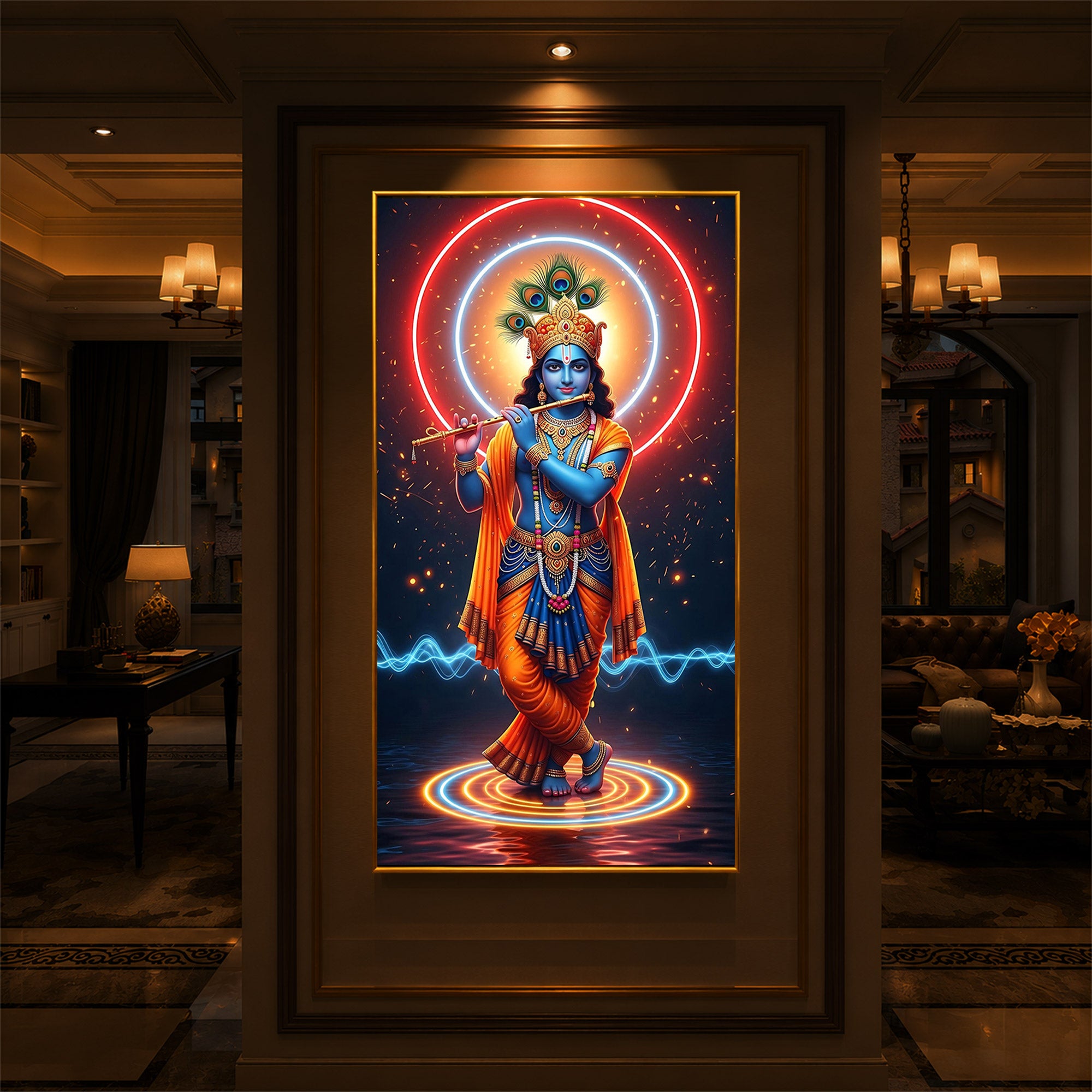 Divine Krishna Modern Luxury Backlight Vertical Wall Art