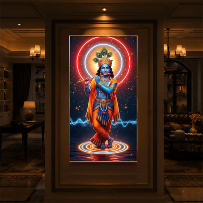 Divine Krishna Modern Luxury Backlight Vertical Wall Art