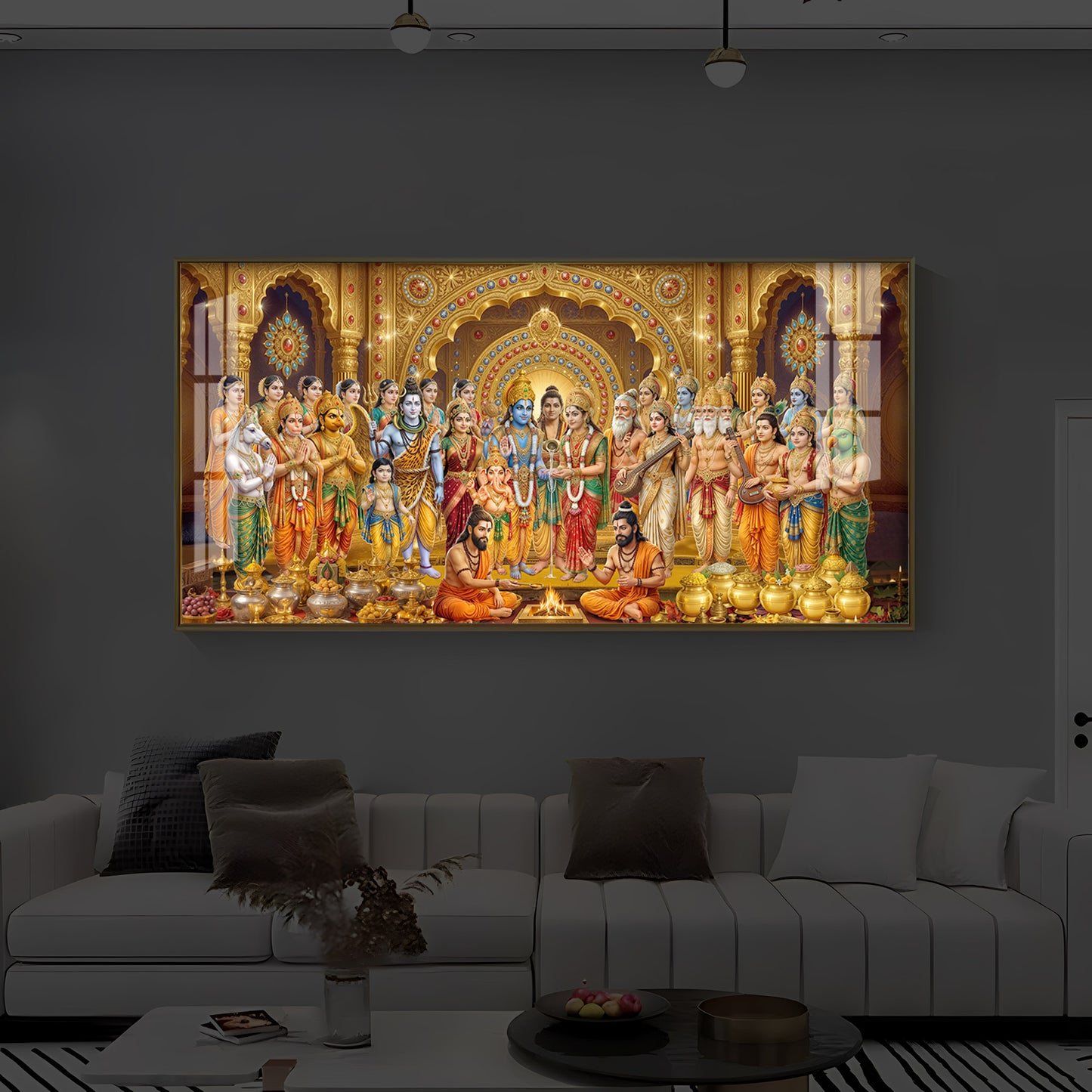 Divine Moment Of Shrinivasam Kalyanam Modern Luxury Backlight Horizontal Wall Art