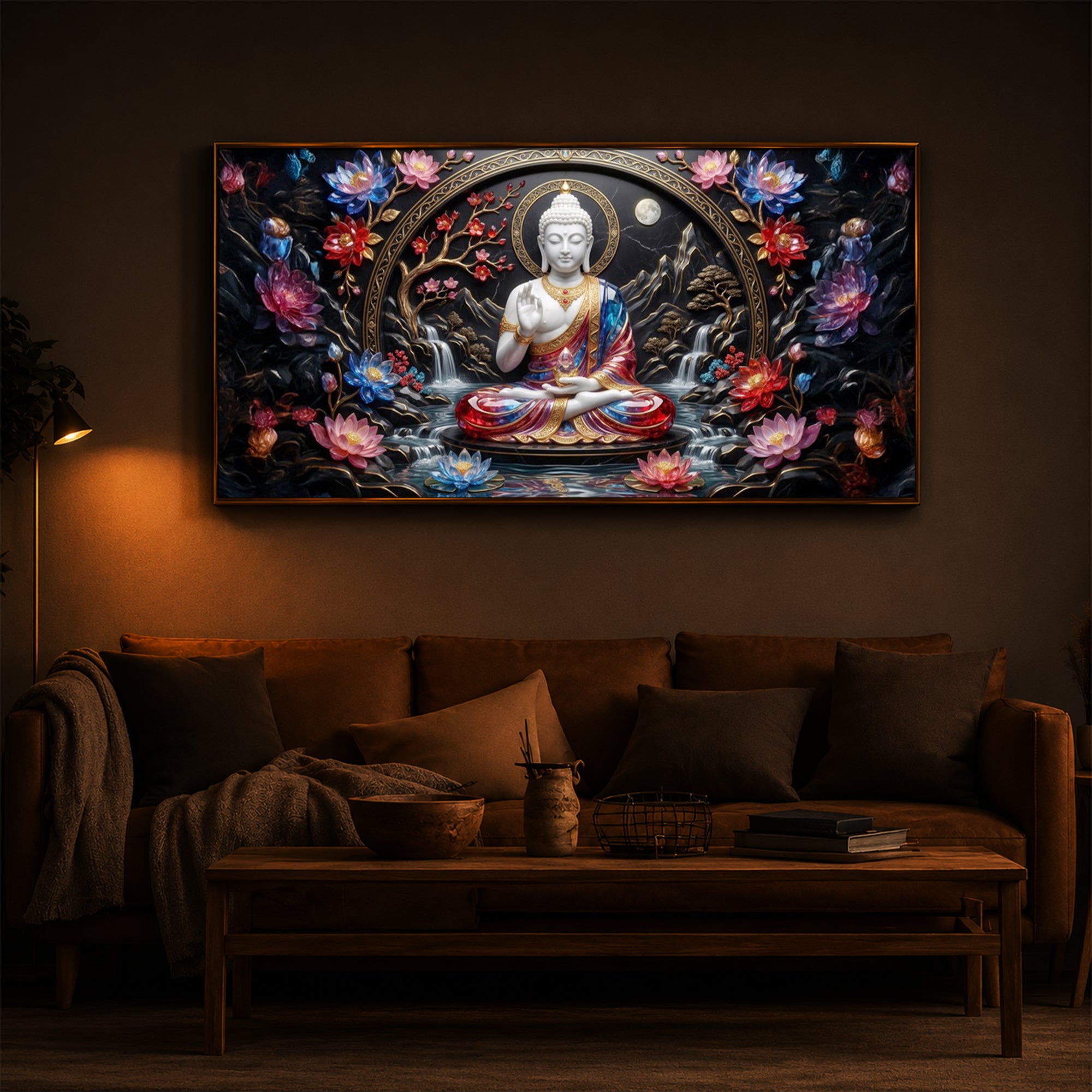 Colorful Buddha Modern Luxury Backlight Horizontal Wall Art