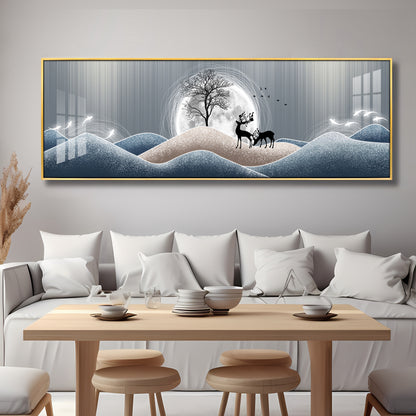 Black Deer In Night Premium Acrylic Horizontal Wall Art