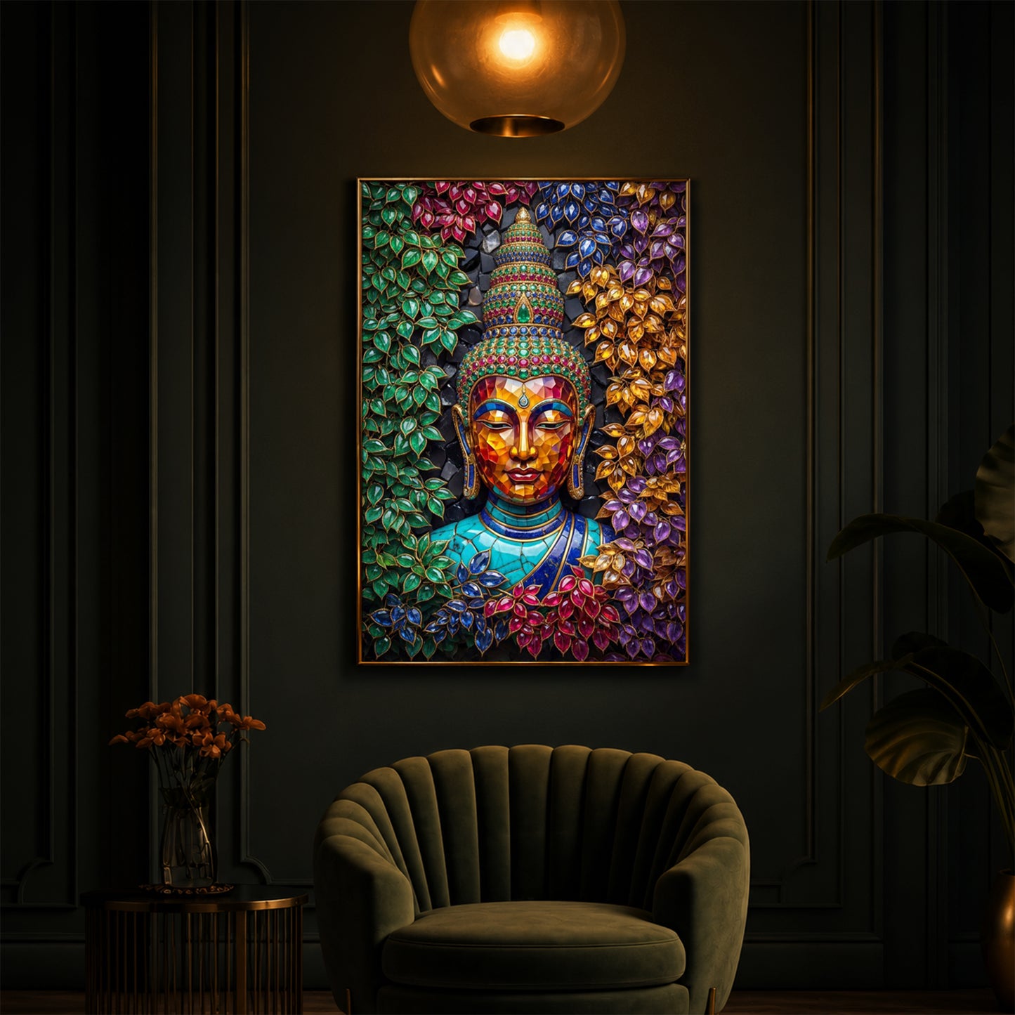 Buddha Colorful Modern Luxury Backlight Vertical Wall Art