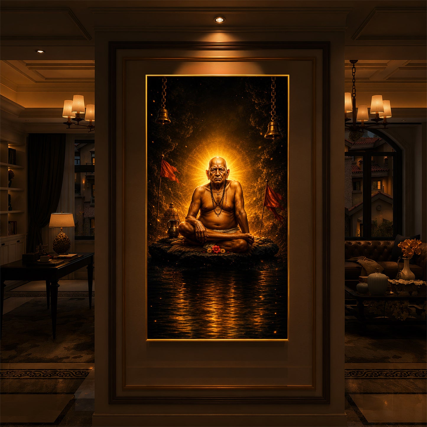 Shri Swami Samarth Maharaj Modern Luxury Backlight Vertical Wall Art