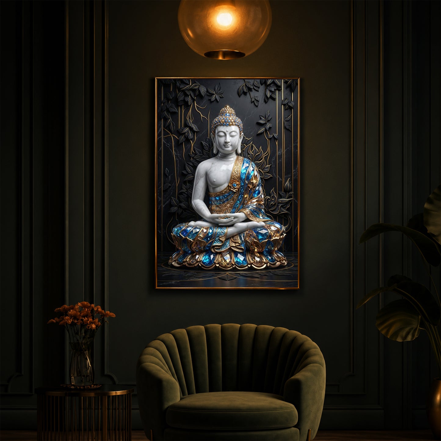 Serene Lord Buddha Modern Luxury Backlight Vertical Wall Art