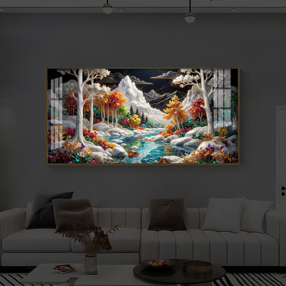 Mountain Serenity Modern Luxury Backlight Horizontal Wall Art