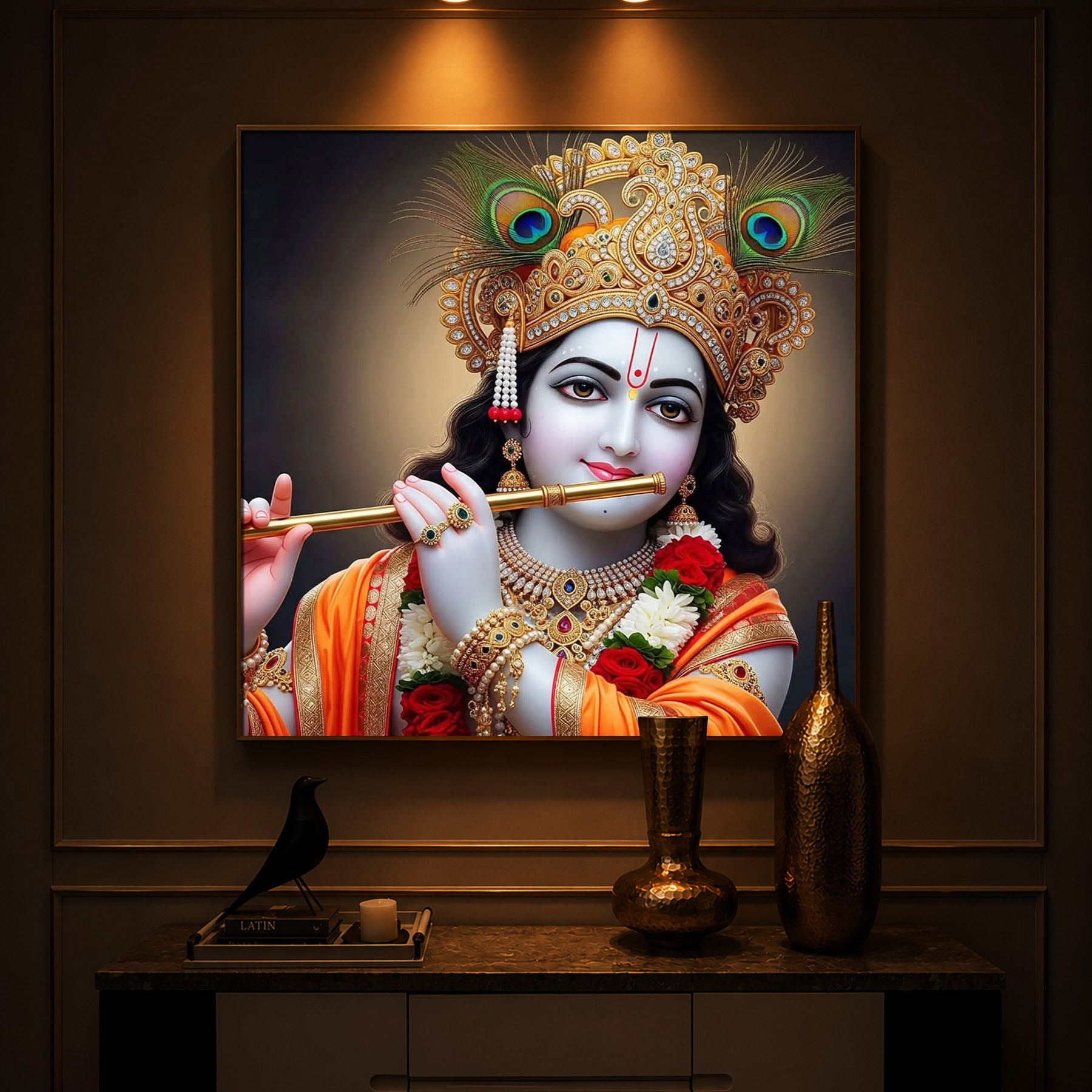 Divine Shree Krishna Modern Luxury Backlight Square Wall Art