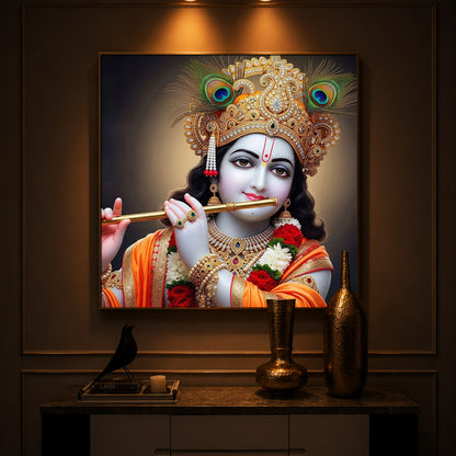 Divine Shree Krishna Modern Luxury Backlight Square Wall Art
