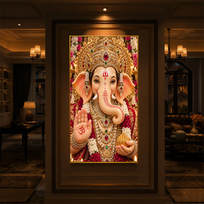 Lord Ganesha Divine Blessings Modern Luxury Backlight Vertical Wall Art