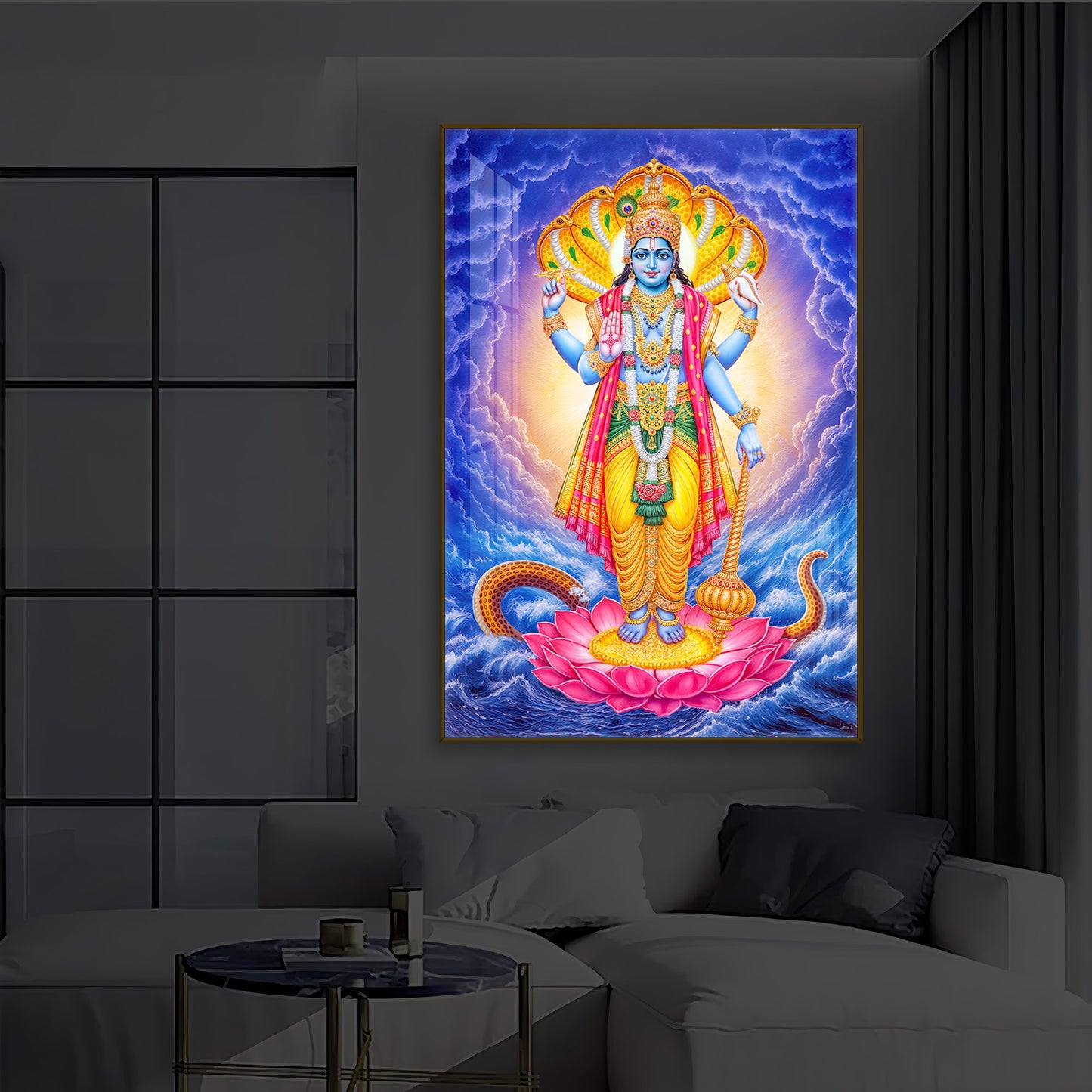 Sri Maha Vishnu Modern Luxury Backlight Vertical Wall Art