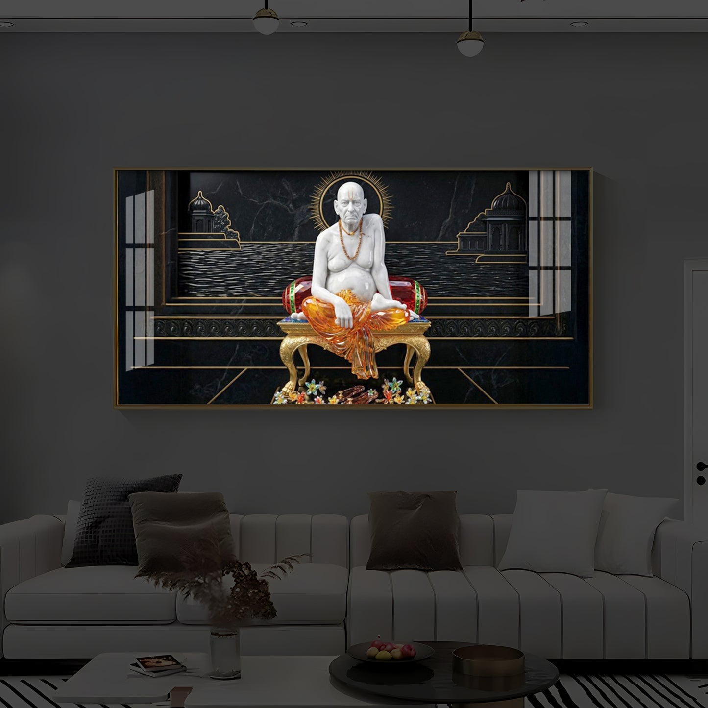 Swami Samarth Maharaj Modern Luxury Backlight Horizontal Wall Art