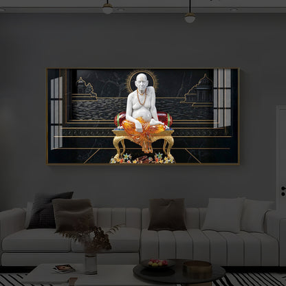 Swami Samarth Maharaj Modern Luxury Backlight Horizontal Wall Art
