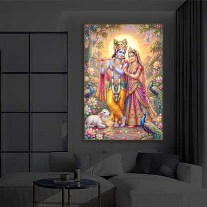 Radha Krishna Divine Harmony Modern Luxury Backlight Vertical Wall Art