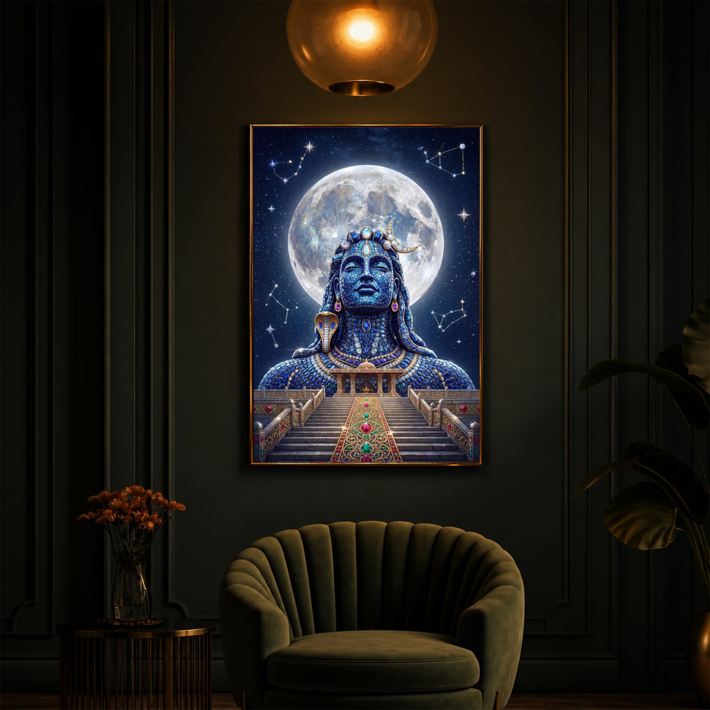 Divine Mahadev Modern Luxury Backlight Vertical Wall Art