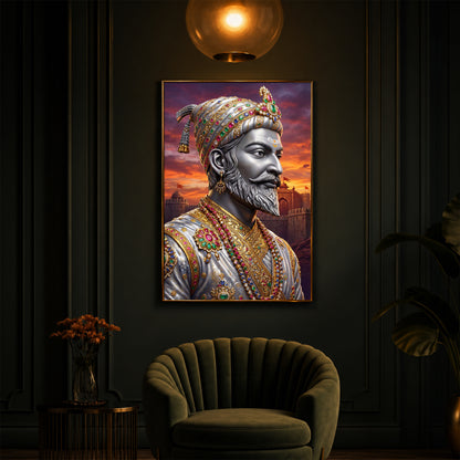Maratha Shivaji Maharaj Modern Luxury Backlight Vertical Wall Art