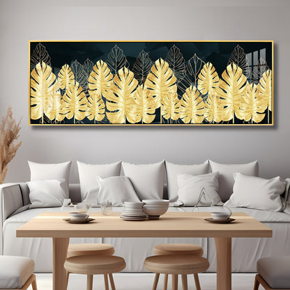 Golden Monstera Leaf Premium Acrylic Horizontal Wall Art