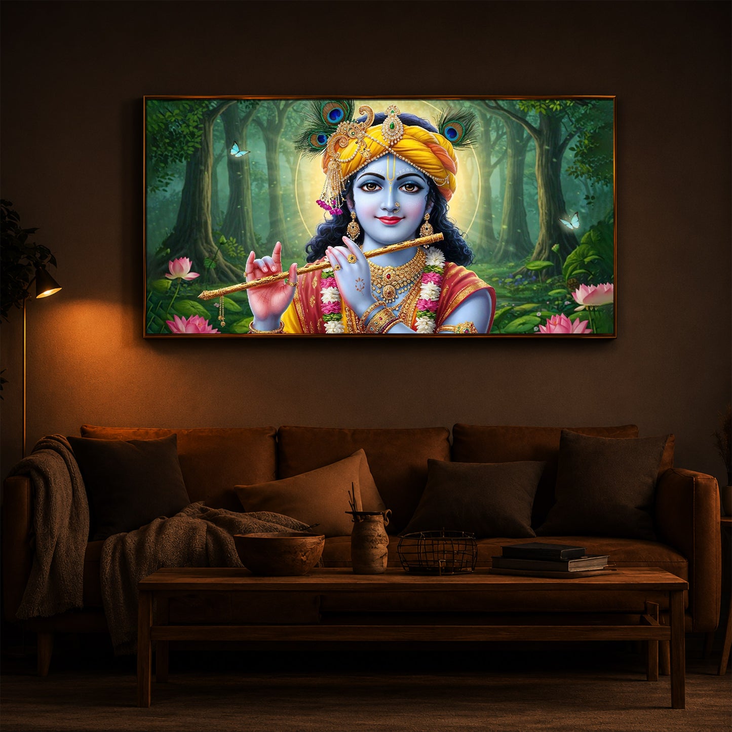 Shri Krishna Ji Modern Luxury Backlight Horizontal Wall Art