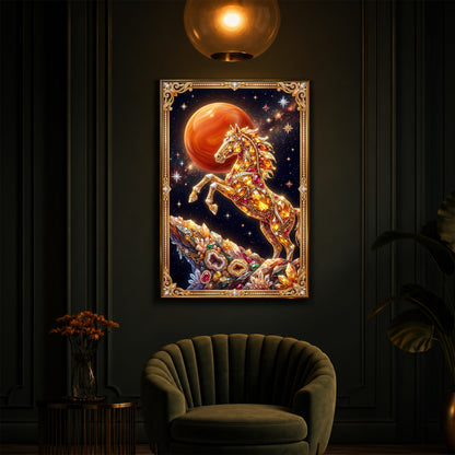 Horse In Dancing Posture Modern Luxury Backlight Vertical Wall Art