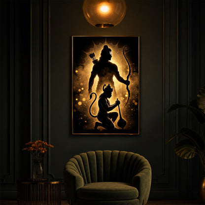Lord Ram & Hanuman Modern Luxury Backlight Vertical Wall Art