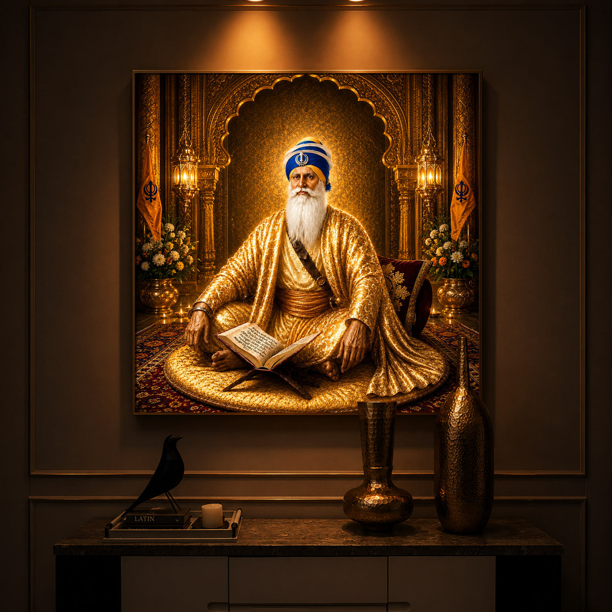 Guru Nanak Dev Ji In Golden Attire Modern Luxury Backlight Square Wall Art