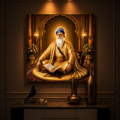 Guru Nanak Dev Ji In Golden Attire Modern Luxury Backlight Square Wall Art