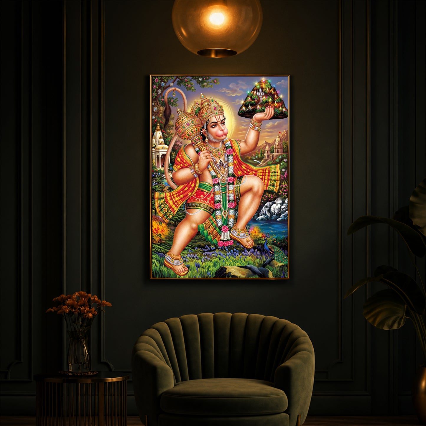 Hindu God Lord Hanuman Ji Modern Luxury Backlight Vertical Wall Art