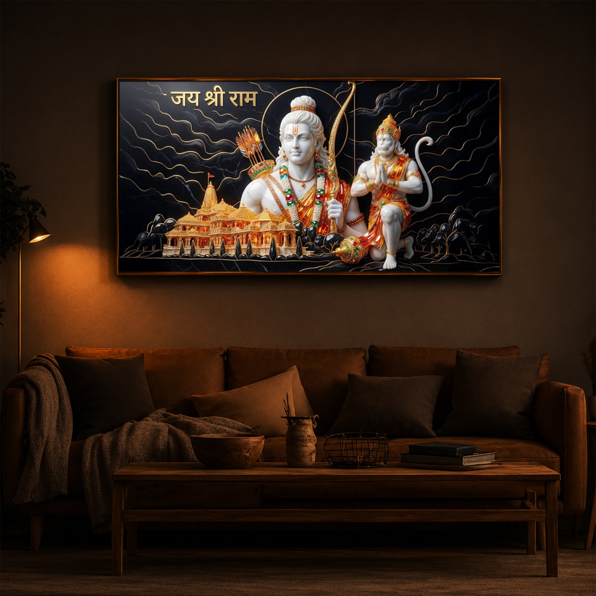 Lord Ram With Lord Hanuman Modern Luxury Backlight Horizontal Wall Art