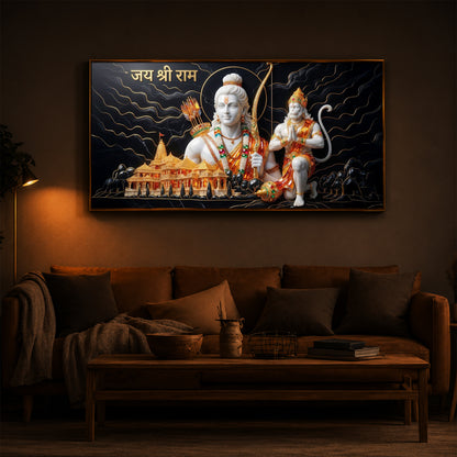 Lord Ram With Lord Hanuman Modern Luxury Backlight Horizontal Wall Art
