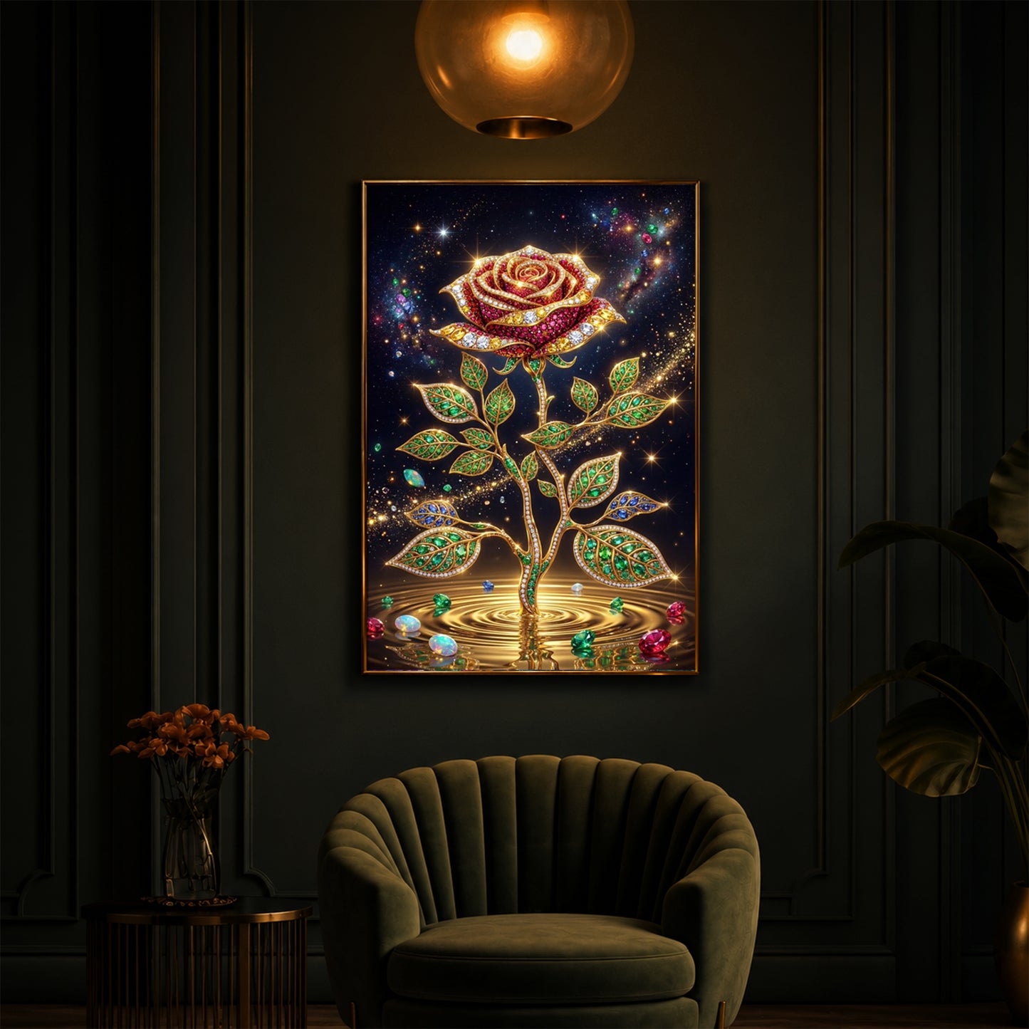 Rose Modern Luxury Backlight Vertical Wall Art