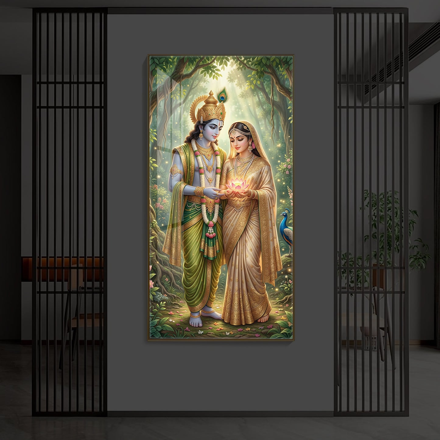 Shree Radhe Krishna Modern Luxury Backlight Vertical Wall Art