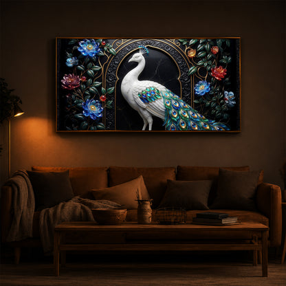 Majestic Peacock With Flower Modern Luxury Backlight Horizontal Wall Art