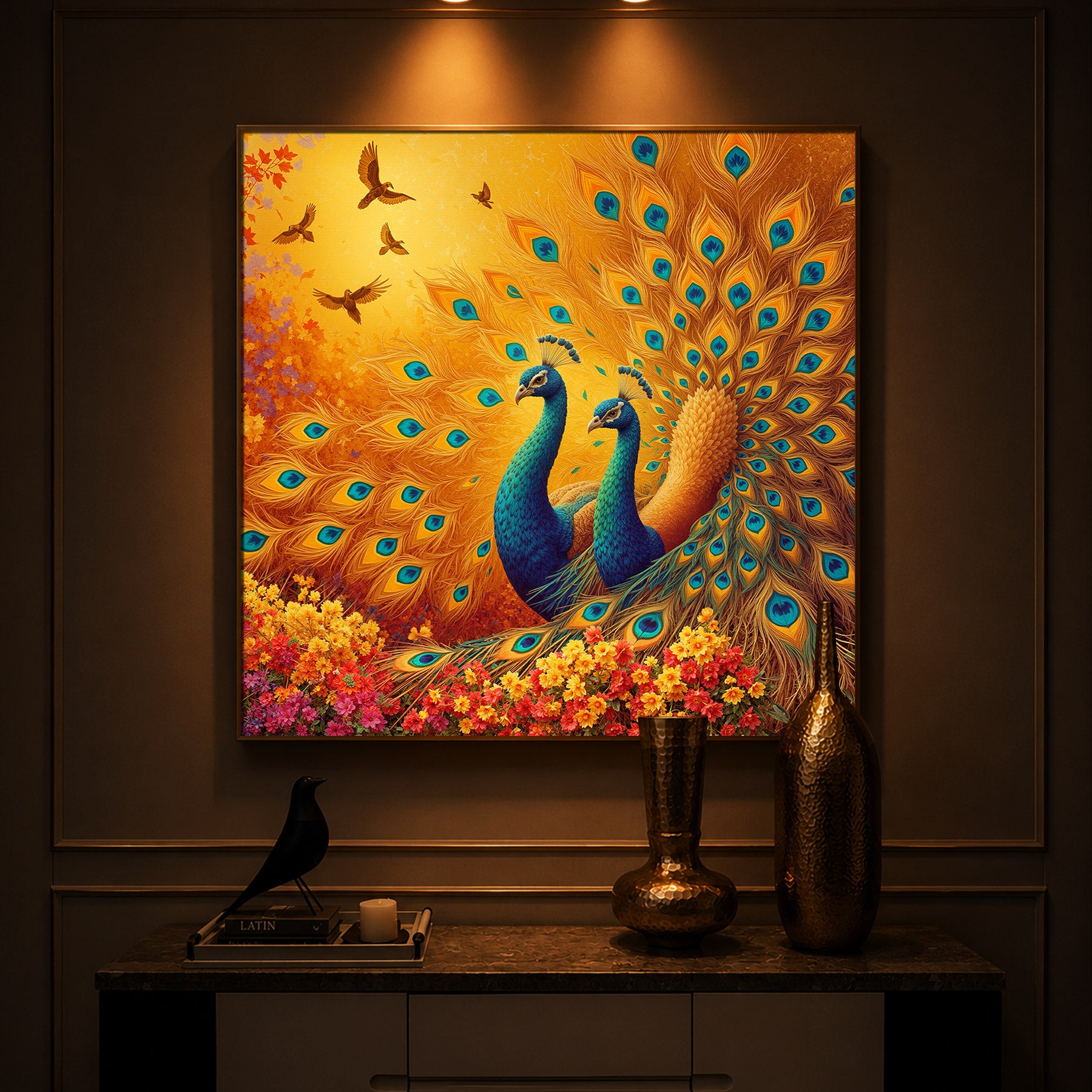 Couple Peacock Modern Luxury Backlight Square Wall Art