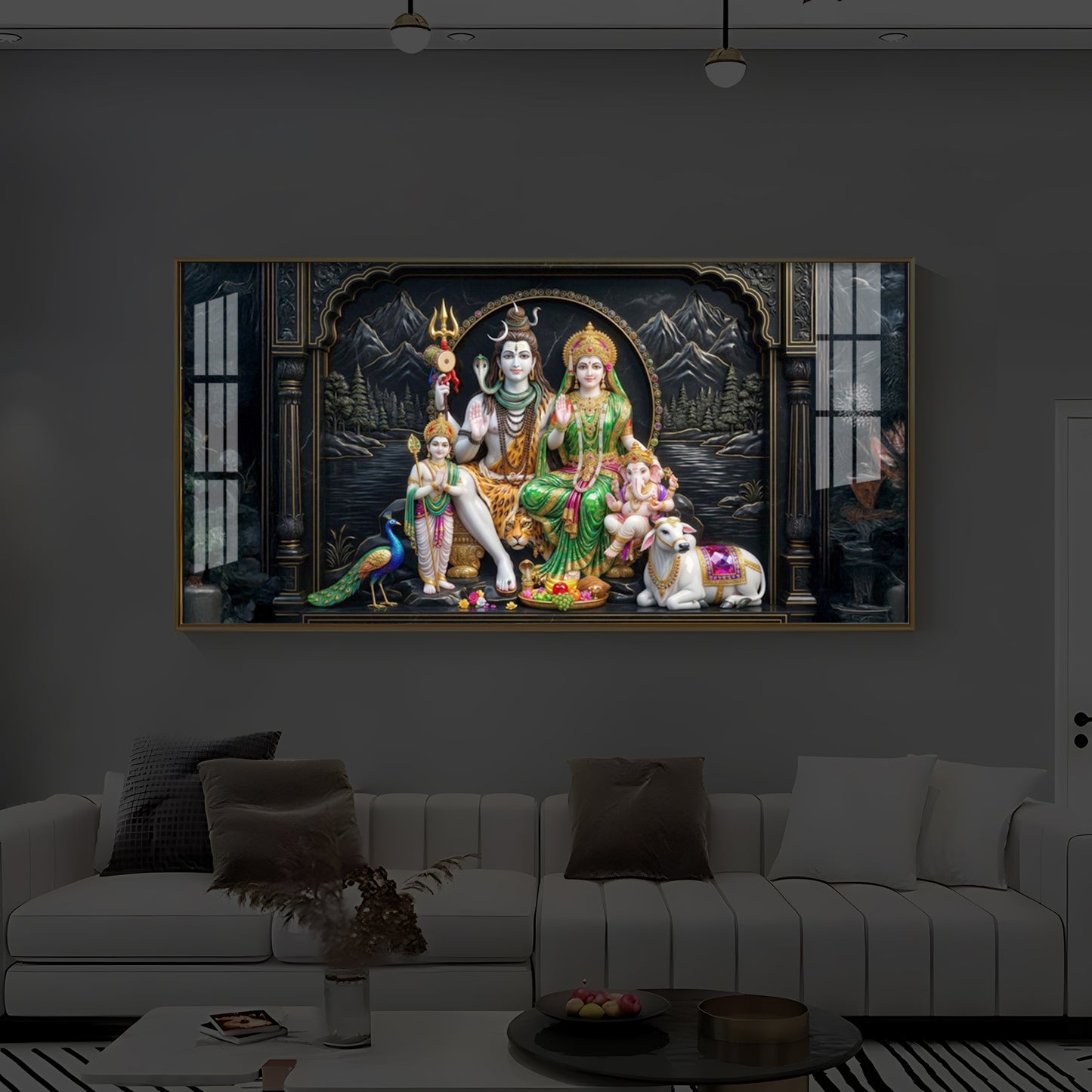 Lord Shiva With Family Modern Luxury Backlight Horizontal Wall Art