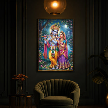 Hindu Deities Radha and Krishna Modern Luxury Backlight Vertical Wall Art