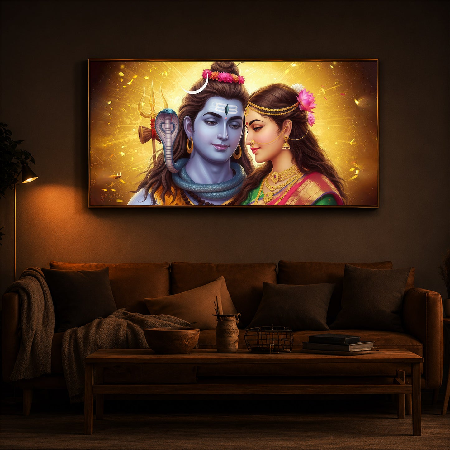 Shiv Parvati Modern Luxury Backlight Horizontal Wall Art