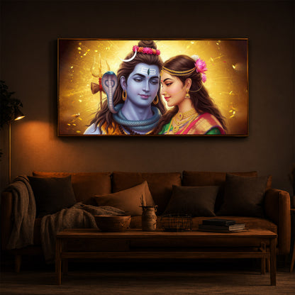 Shiv Parvati Modern Luxury Backlight Horizontal Wall Art
