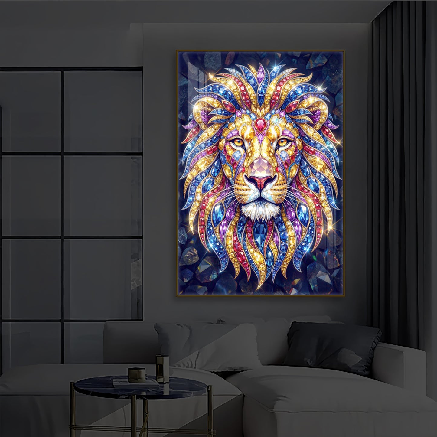 Imperial Lion Majesty Modern Luxury Backlight Vertical Wall Art