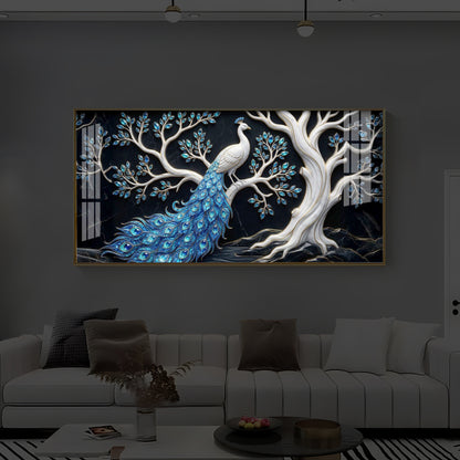 Peacock With Blue Feather Modern Luxury Backlight Horizontal Wall Art