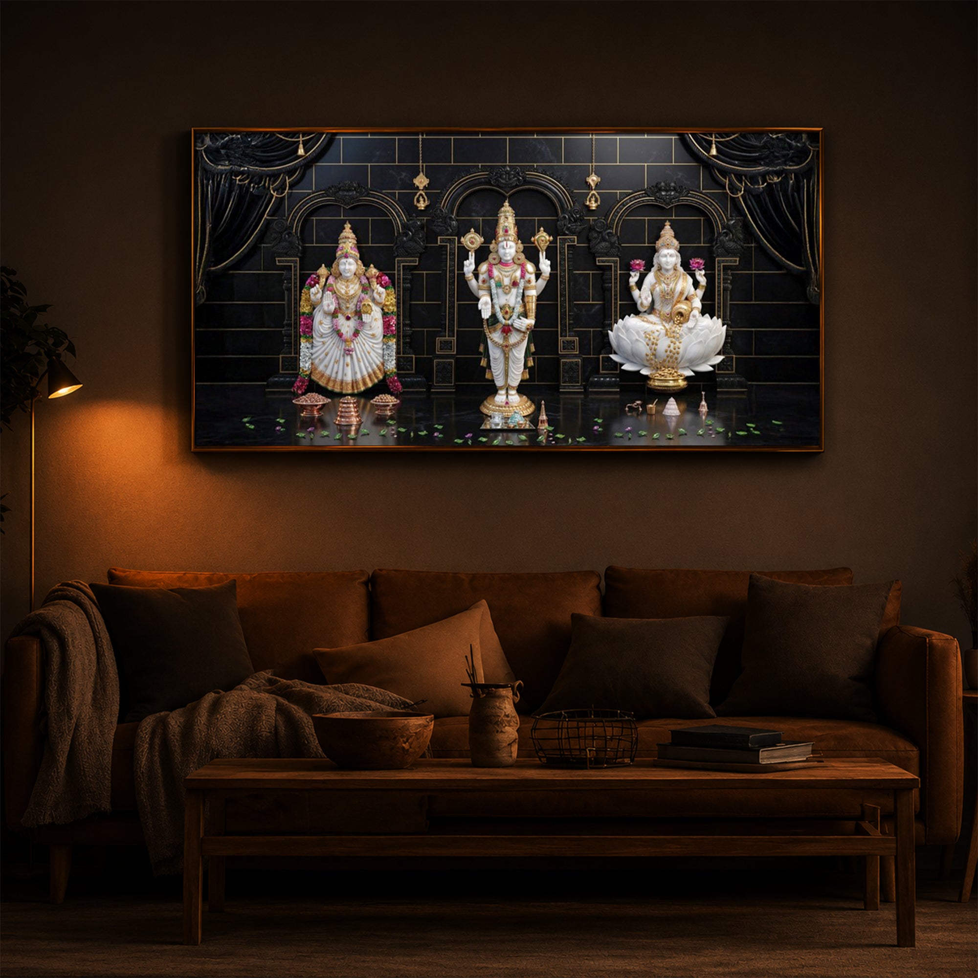 Maa Laxmi & Lord Venkateswara Modern Luxury Backlight Horizontal Wall Art