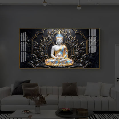 Meditating Buddha Modern Luxury Backlight Horizontal Wall Art