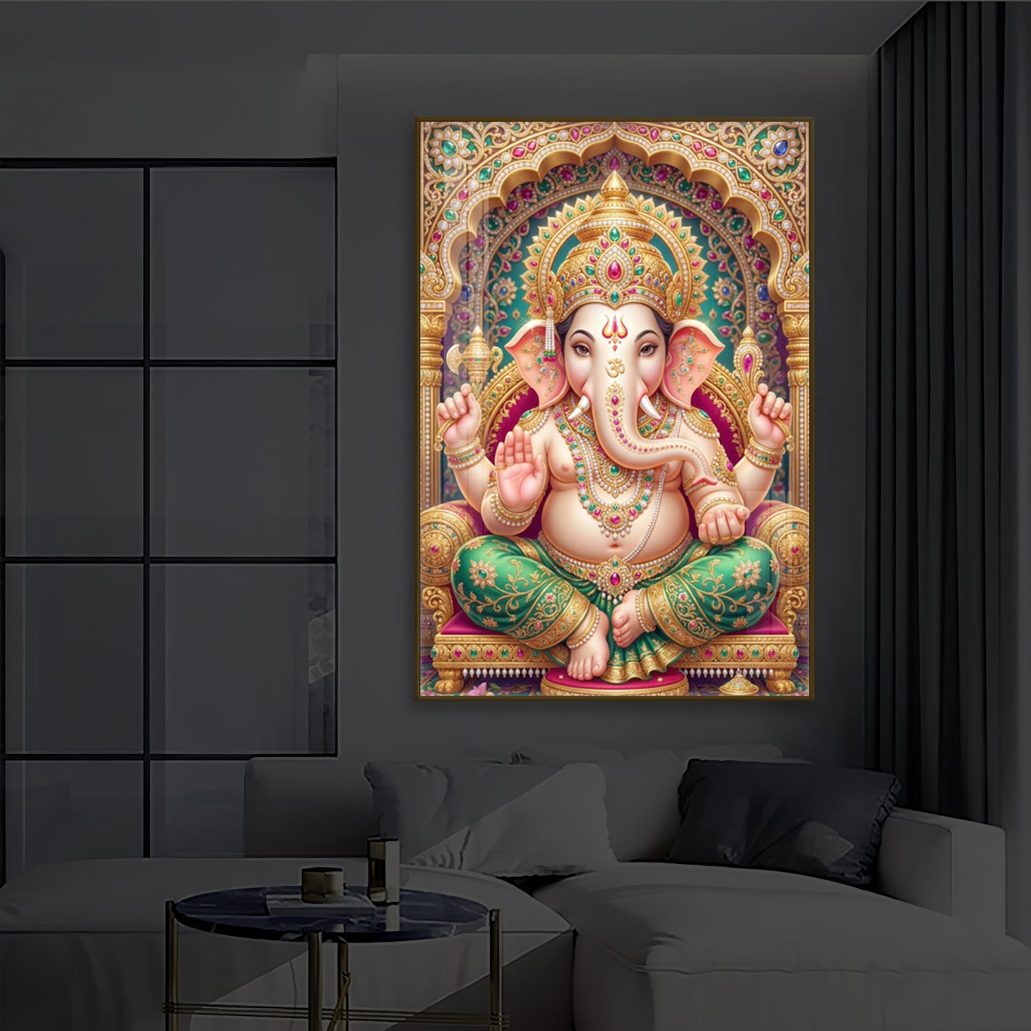 Divine Blessings of Ganesha Modern Luxury Backlight Vertical Wall Art