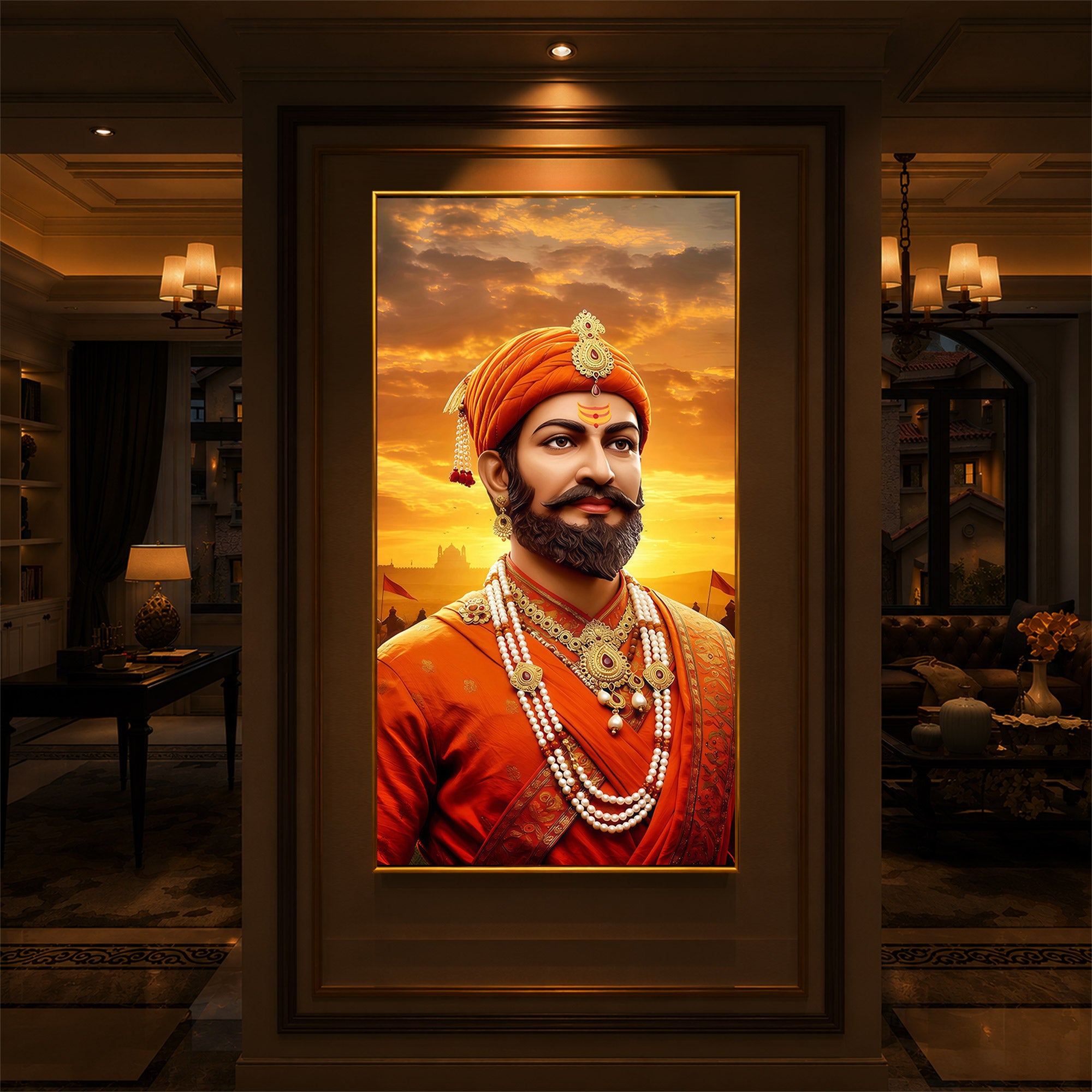 Chhatrapati Shivaji Maharaj Modern Luxury Backlight Vertical Wall Art