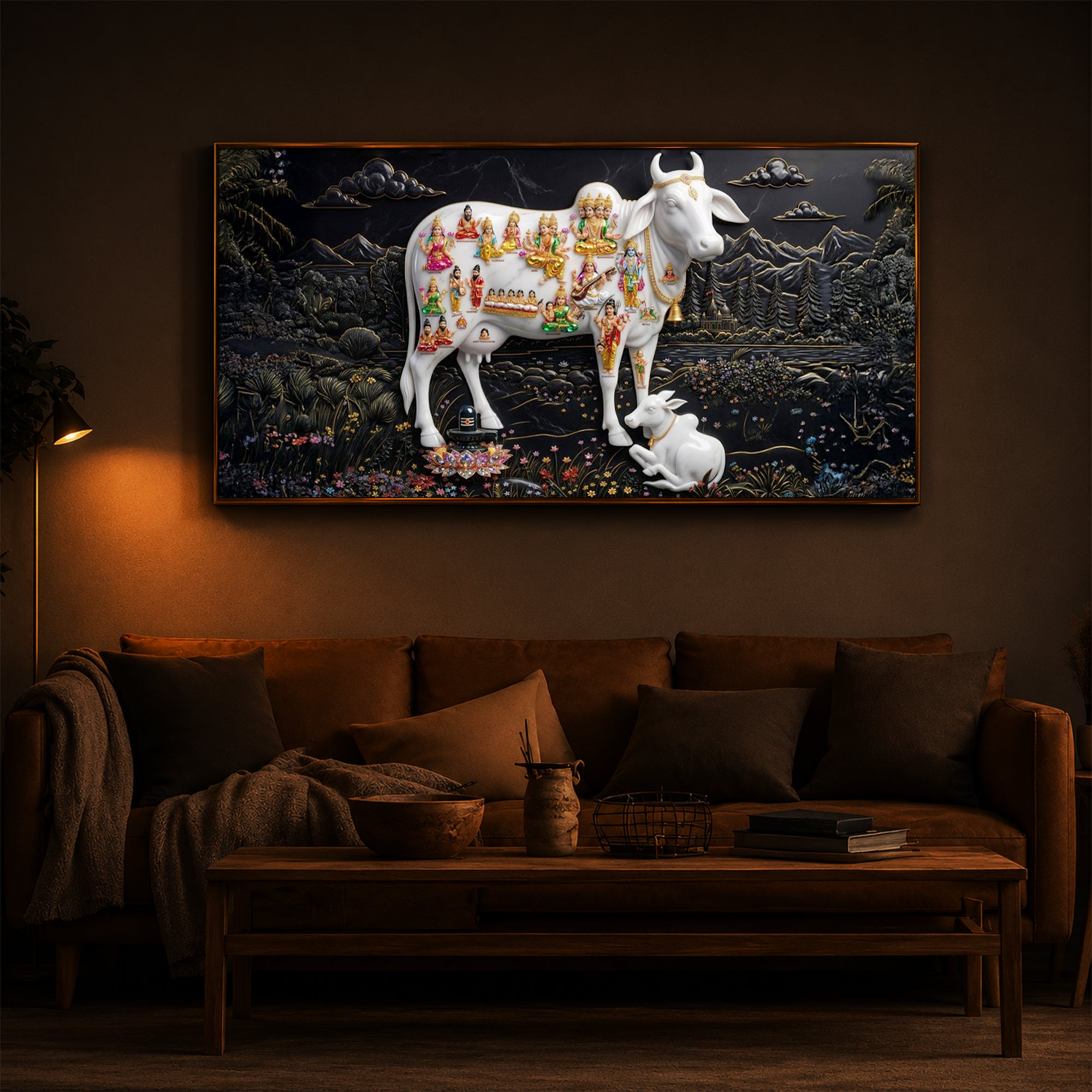Decorative Kamdhenu Modern Luxury Backlight Horizontal Wall Art