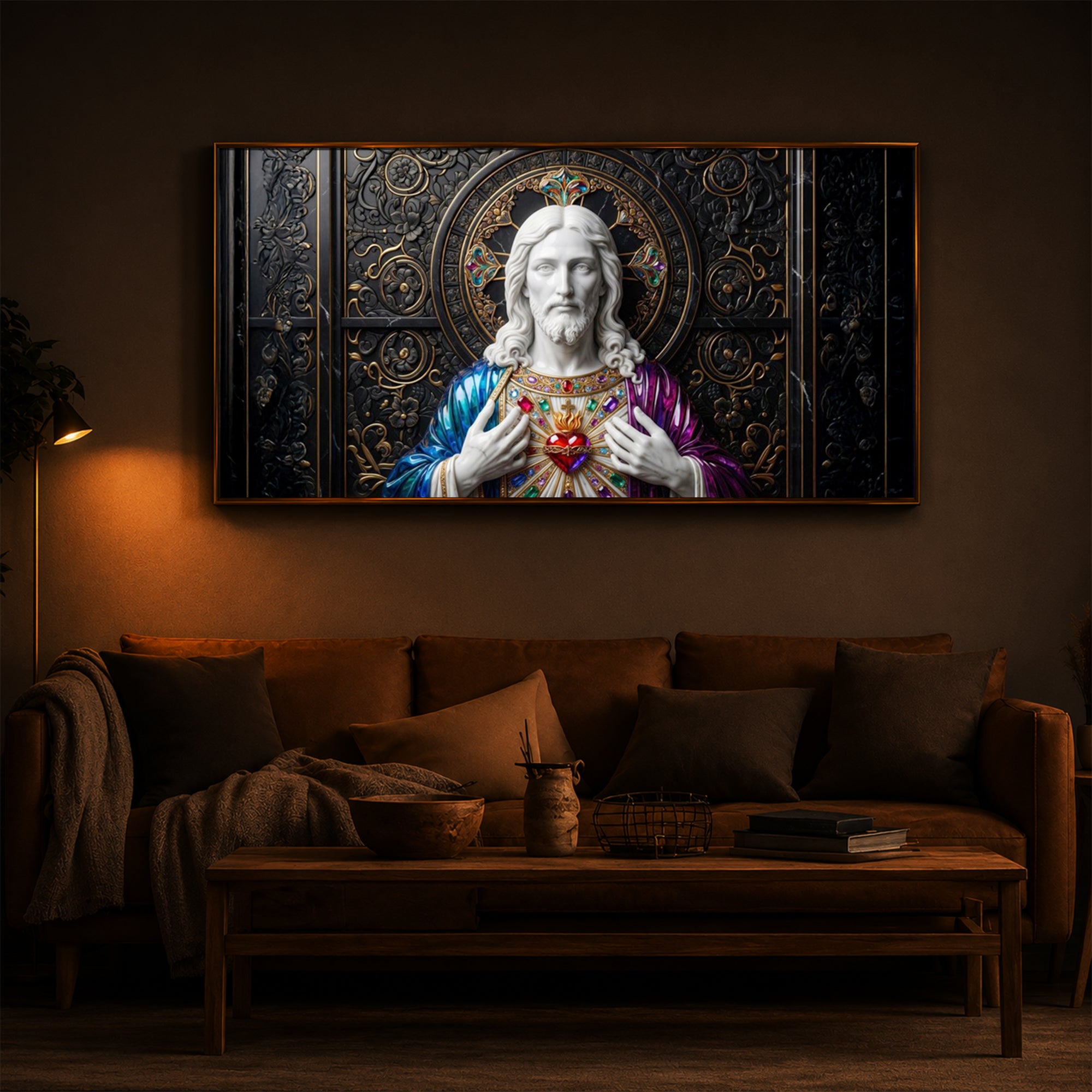 Sacred Heart Of Jesus Modern Luxury Backlight Horizontal Wall Art