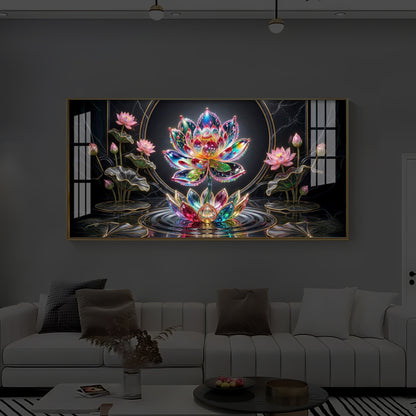 Colorful Lotus Flower Modern Luxury Backlight Horizontal Wall Art