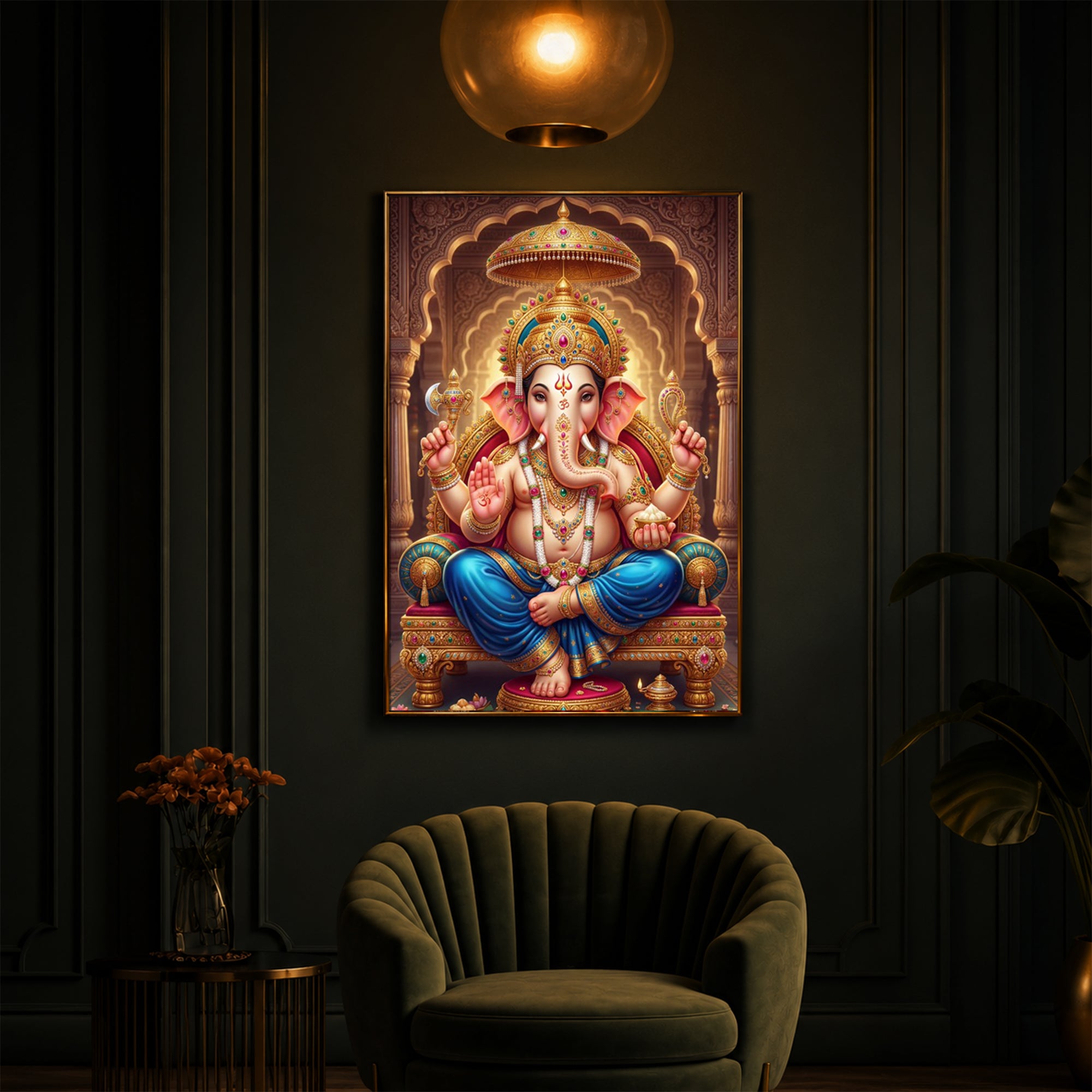 Shree Ganesh Modern Luxury Backlight Vertical Wall Art