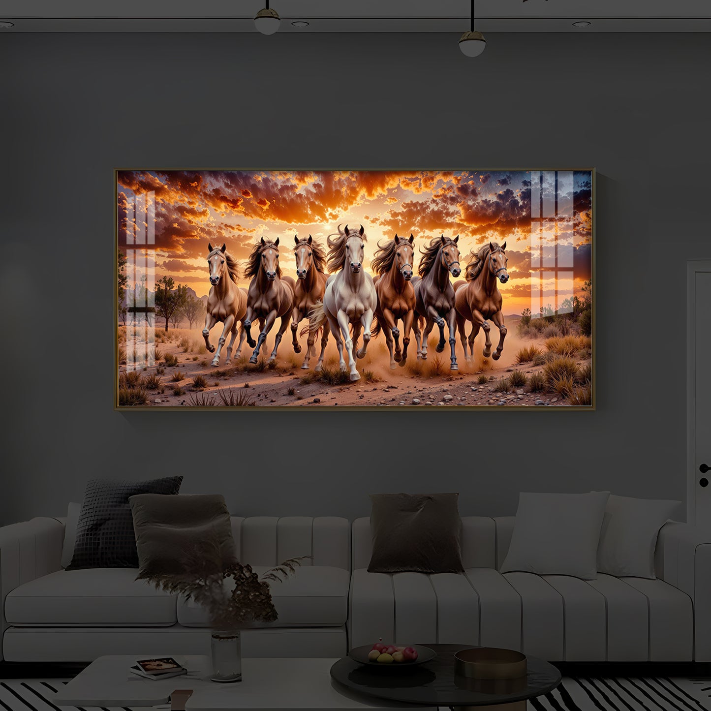Herd Of Wild Horses Galloping Modern Luxury Backlight Horizontal Wall Art