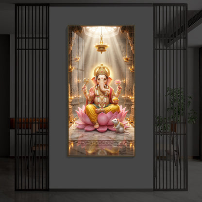 Lord Ganesh Ji On Lotus Modern Luxury Backlight Vertical Wall Art