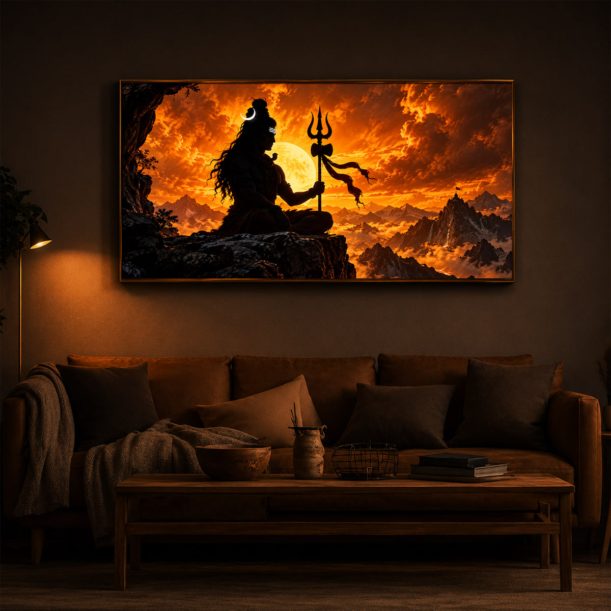 Shiva With Trishul Modern Luxury Backlight Horizontal Wall Art