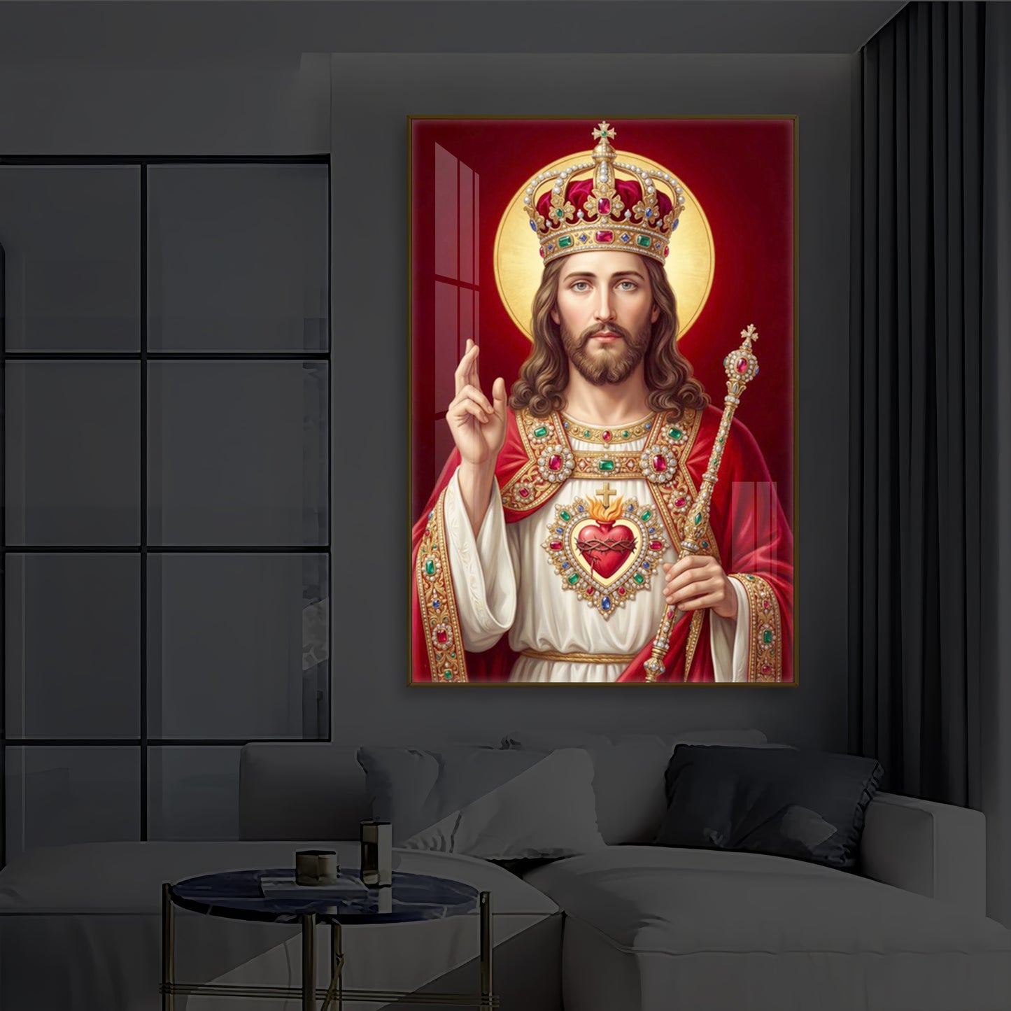Holy God Christ The King Jesus Modern Luxury Backlight Vertical Wall Art