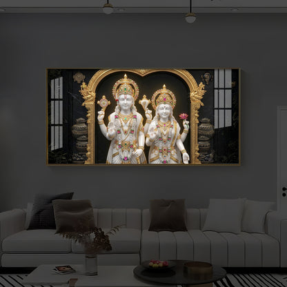 Lord Vishnu & Goddess Lakshmi Modern Luxury Backlight Horizontal Wall Art